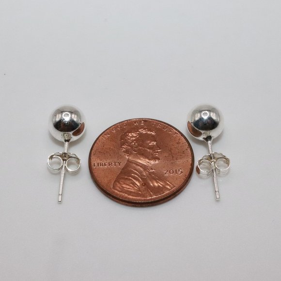 925 Sterling Silver Genuine Round Ball Stud Earrings 7mm / Pair / Men Women Kids - Picture 5 of 7